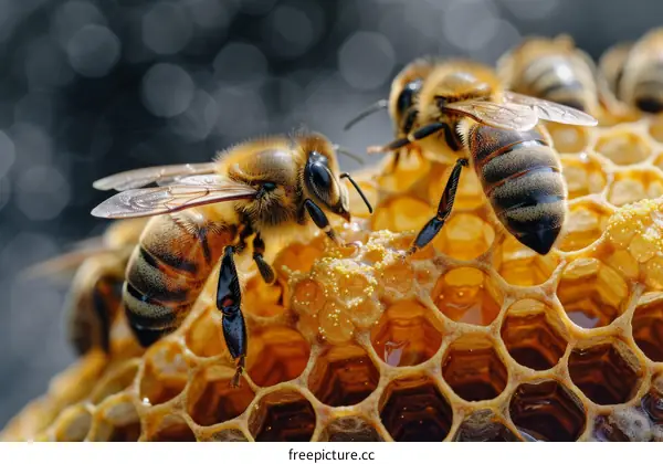 Two honey bees on honeycomb