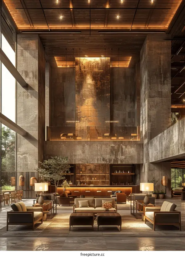 Modern Industrial Hotel Lobby Interior Design