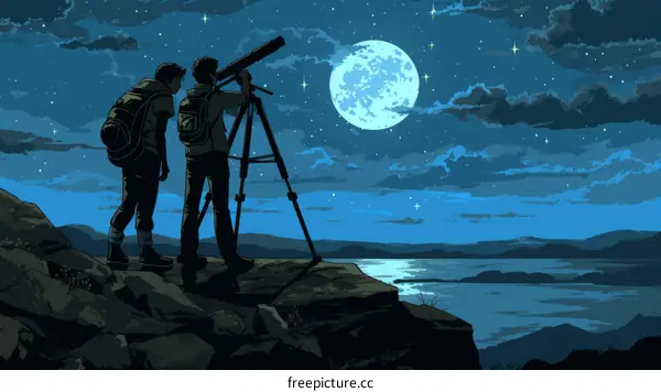 Two friends stargazing on a cliff