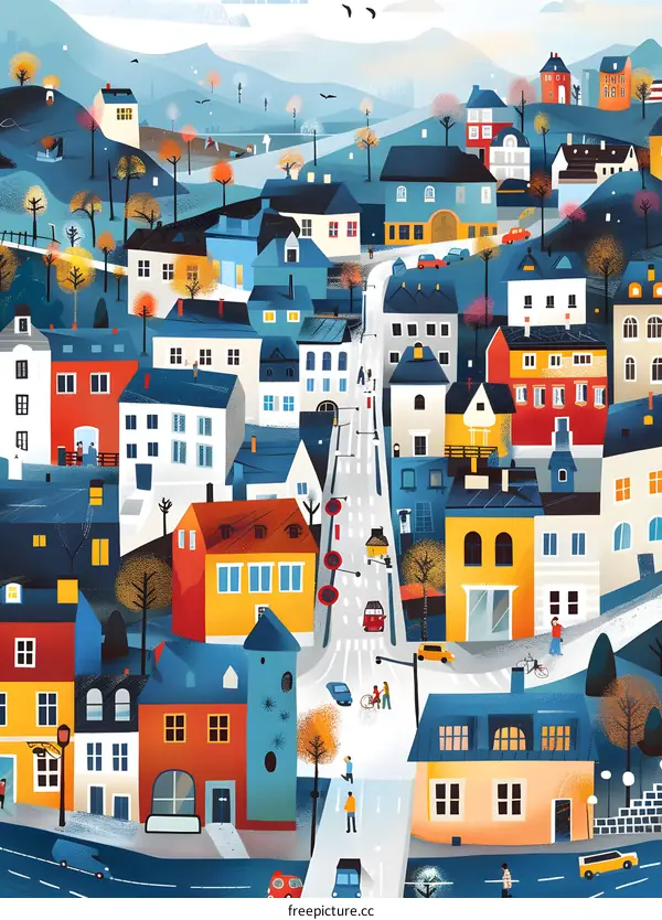 Colorful Illustration of a European Cityscape
