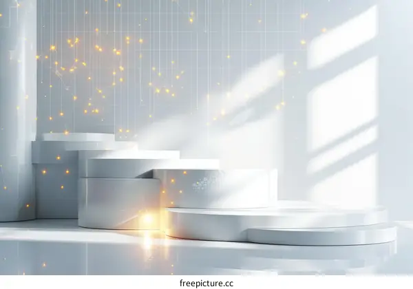 3D rendering of a podium with a glowing sphere on it