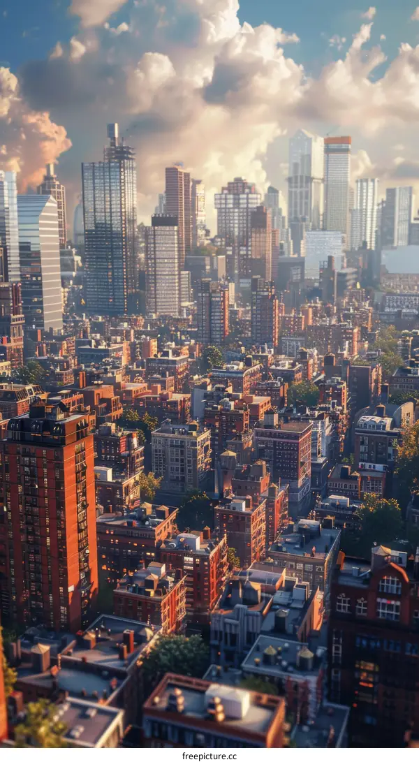 Aerial View of a Modern City Skyline