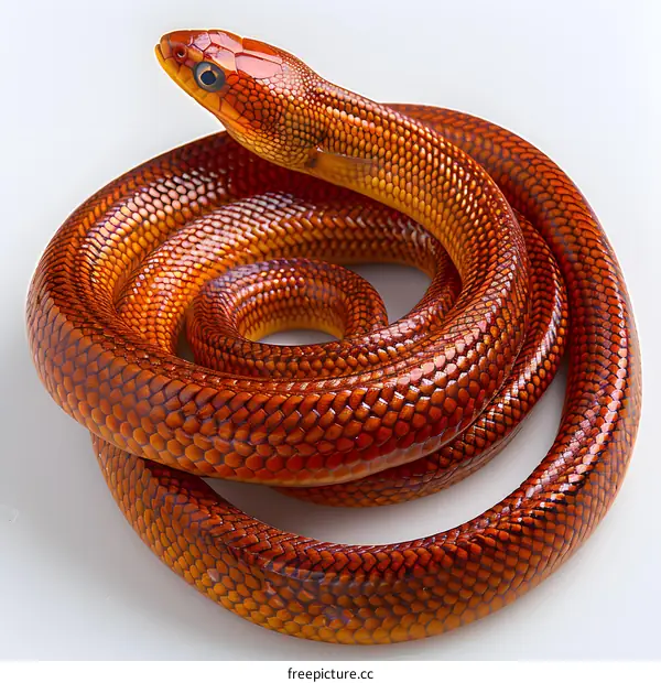 Coiled Orange Snake on White Background