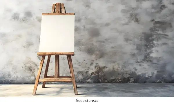 Blank Canvas on an Easel Against a Grungy Wall