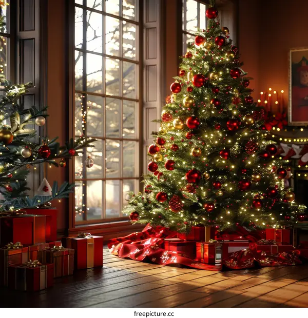 A Beautifully Decorated Christmas Tree in a Festive Living Room