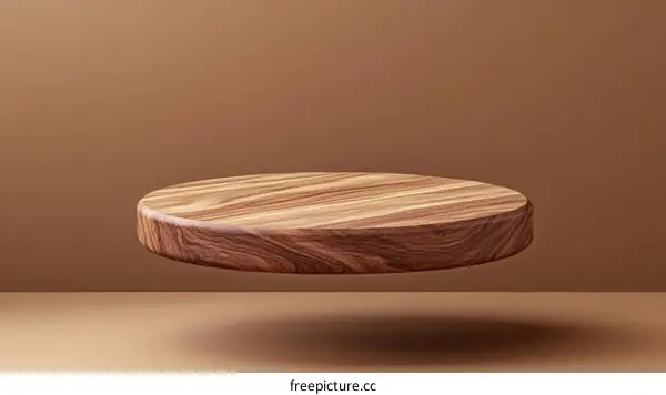Wooden Circular Display Platform in Beige Background