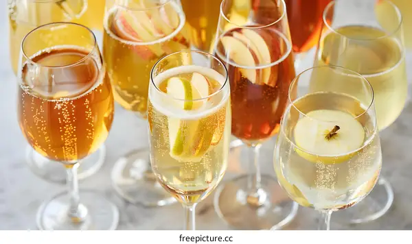 Sparkling Apple Cider Cocktails in Glasses