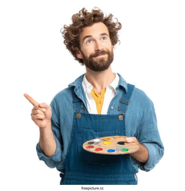 [Transparent Background PNG]Artist with paint palette and artistic expression