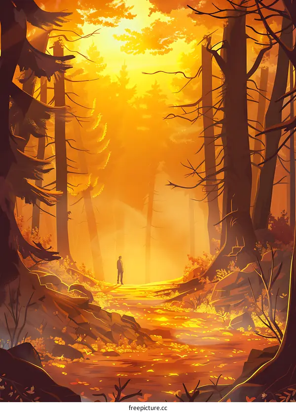 Autumn Forest Path Landscape Illustration