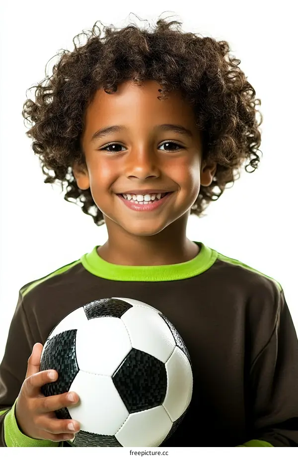 Smiling African American Boy with Soccer Ball