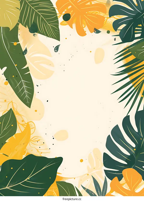 Tropical Leaves Frame Illustration with White Background