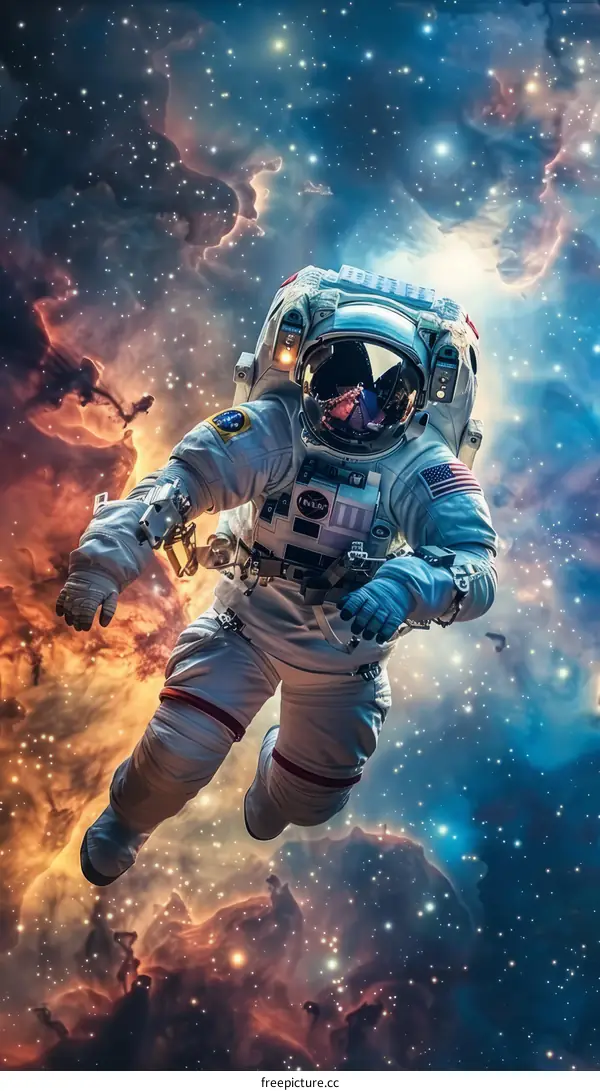 Astronaut in Spacesuit Floating in the Vastness of the Cosmos