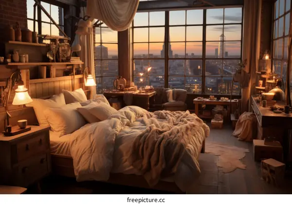 Cozy Bedroom with City Views