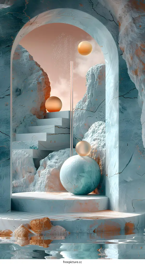 Orbs Within a Rocky Archway