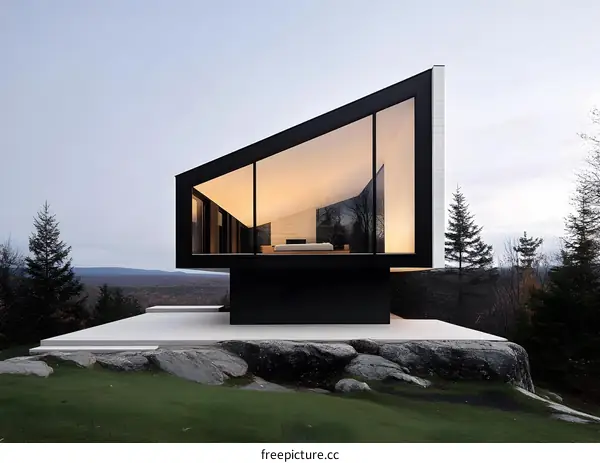 Modern House With Large Glass Windows Overlooking Forest