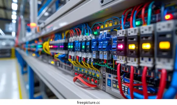 Industrial electrical control panel with fuses and switches