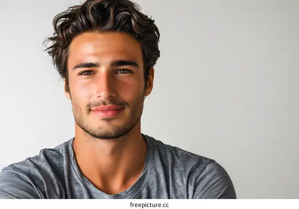 Portrait of Handsome Man with Wavy Hair Smiling