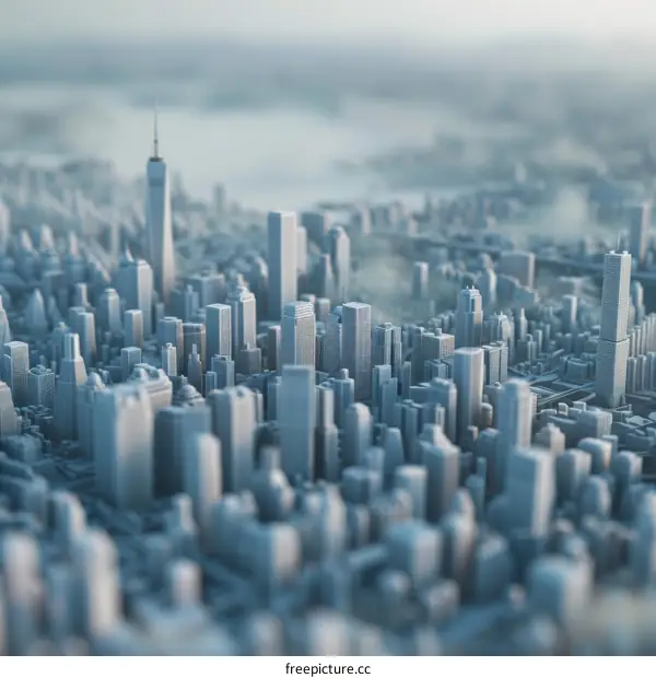 3D Rendering of a Modern Cityscape with Skyscrapers and River