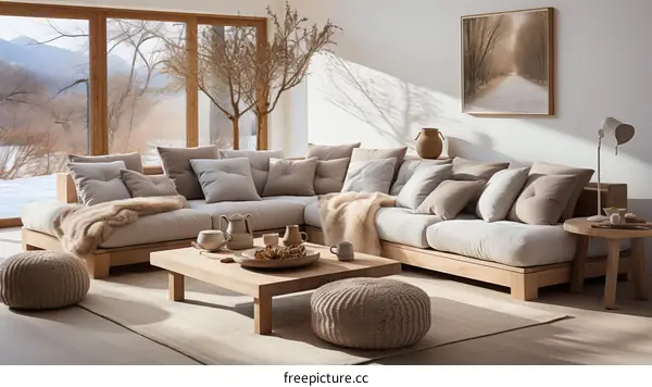 Spacious and Bright Living Room with Japanese Minimalist Design