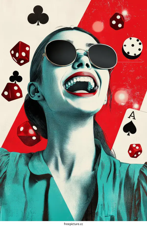 Laughing Woman with Playing Cards and Dice