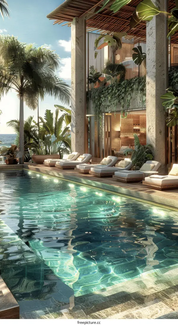 Tropical Paradise Poolside Resort Illustration