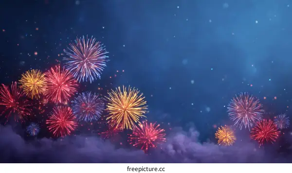 Colorful Fireworks Explode in the Night Sky