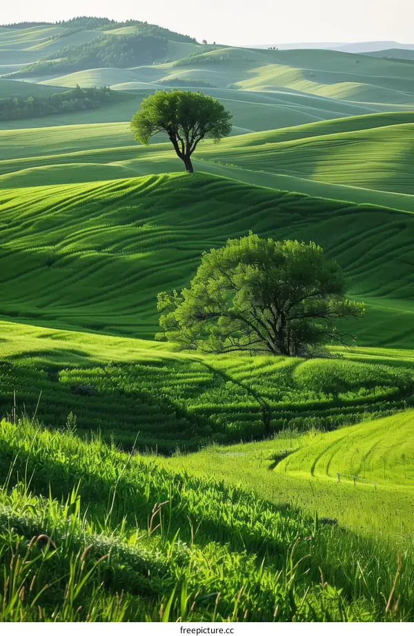 Picturesque green hills and trees
