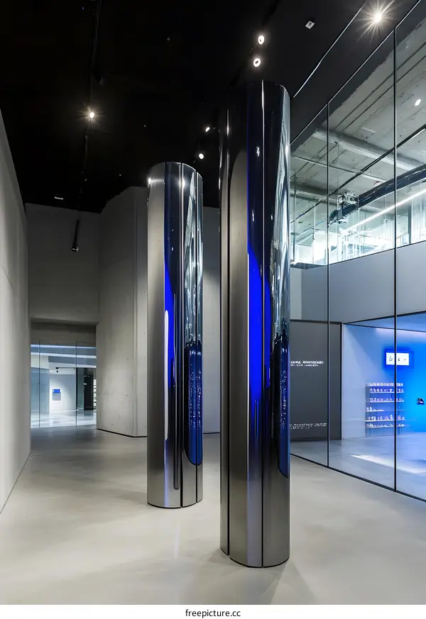 Modern Architecture Interior Design with Polished Steel Columns