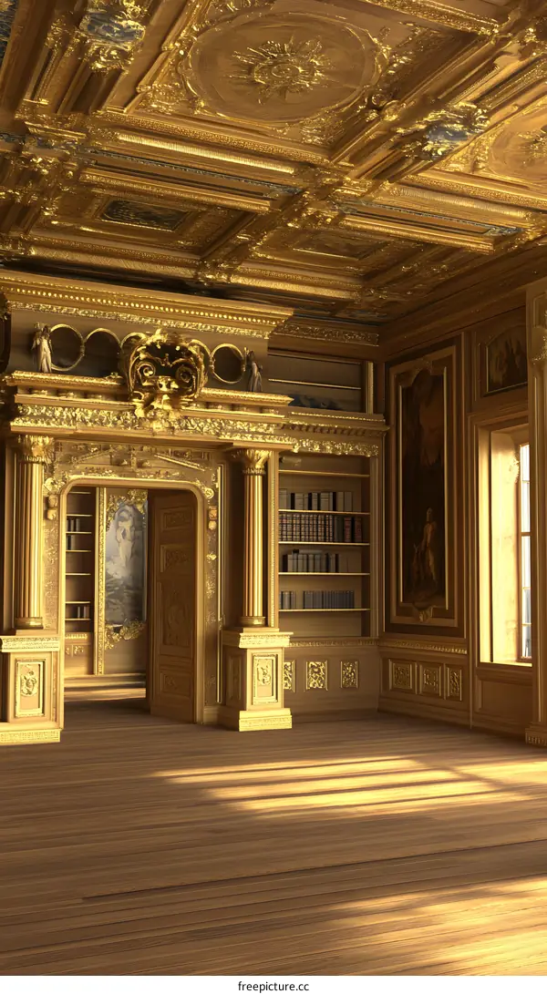 Golden Room Interior Design with Bookcases