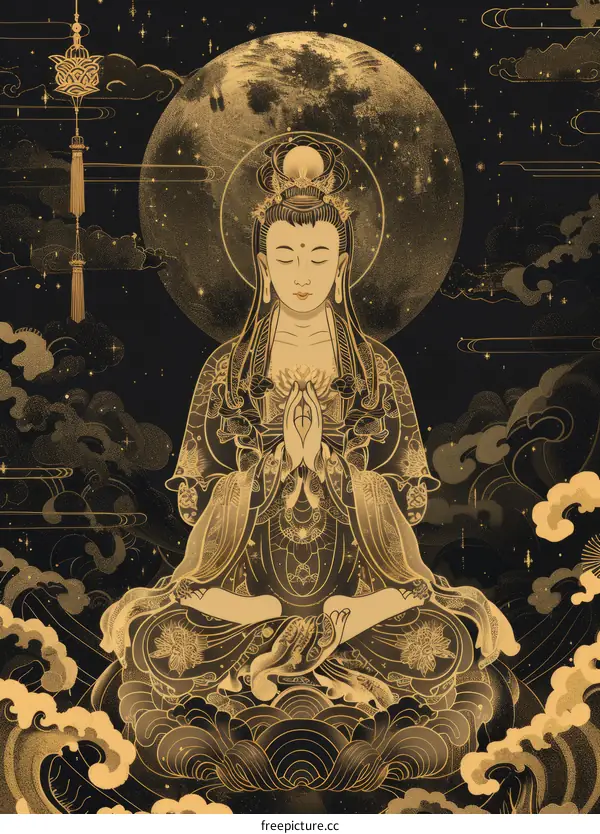 Bodhisattva in Meditation Under a Full Moon
