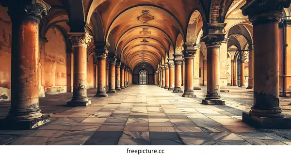 Stone Columns Leading to A Doorway in an Old Building