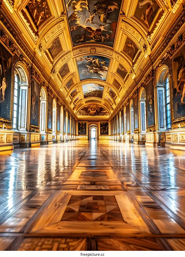 Grand Hallway with Gold Trim and Paintings