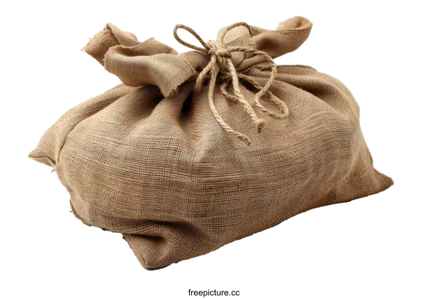 [Transparent Background PNG]Brown Sack Bag Tied with Rope Isolated on White Background