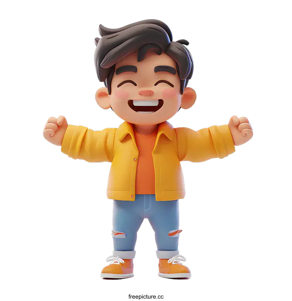 [Transparent Background PNG]Cheerful Boy 3D Cartoon Character Illustration