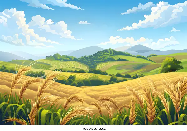 Wheat Field in Rolling Hills Landscape