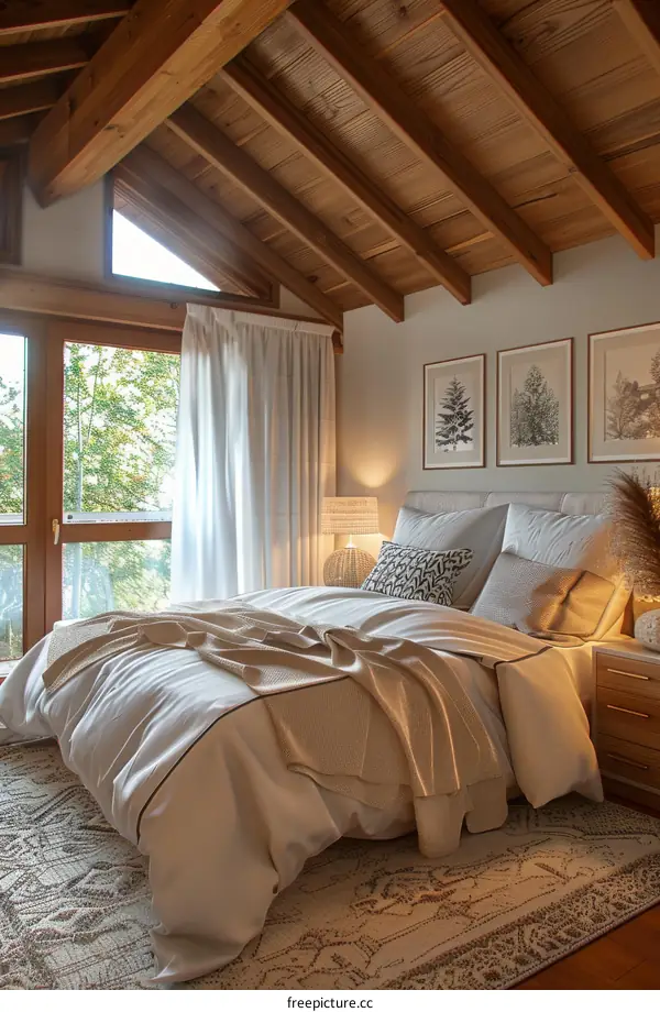 Cozy Wooden-Beamed Bedroom Interior Design