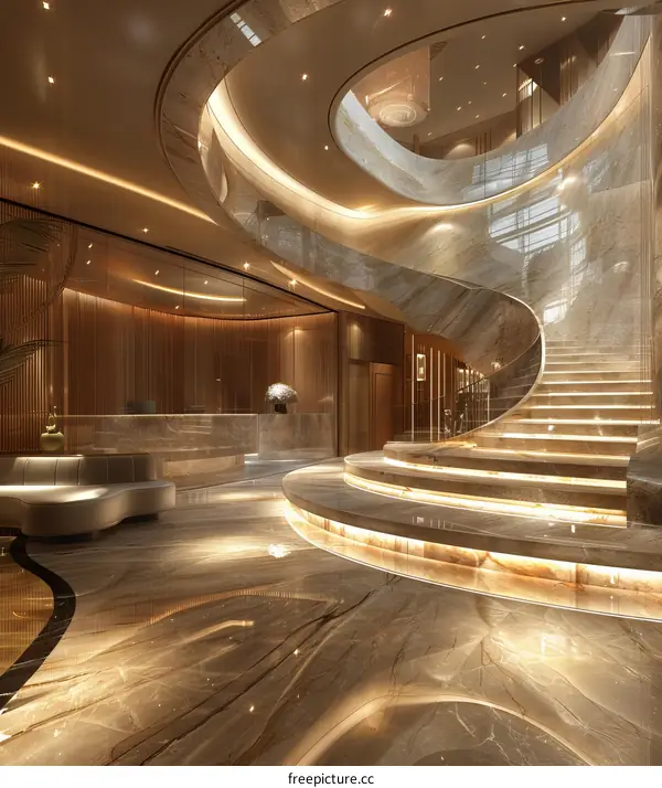 Luxury Modern Hotel Lobby Interior Design With Spiral Staircase