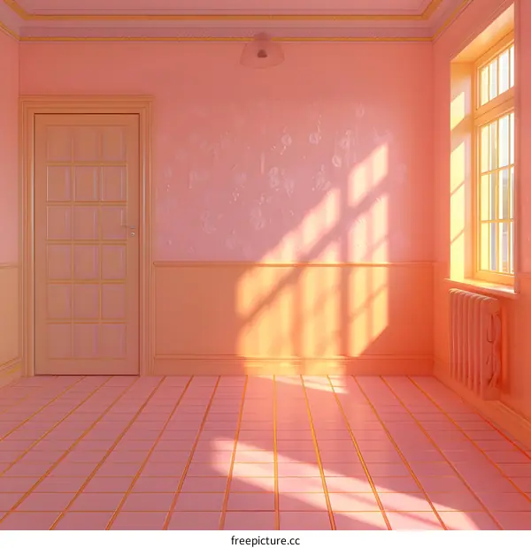 Empty Room with Pink Walls and Sunlight