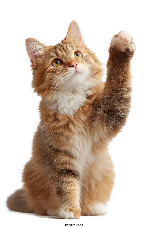 [Transparent Background PNG]Adorable Kitten Raising Paw on White Background