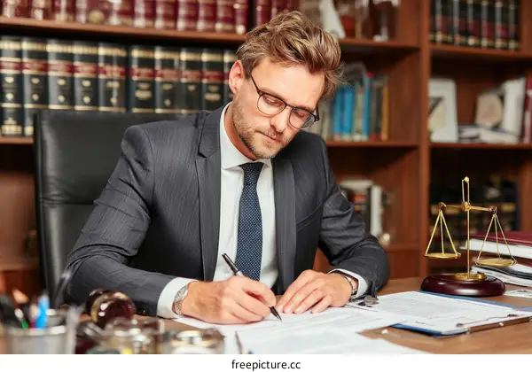 Lawyer Working on Documents in Office