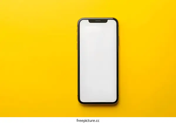 Smartphone with Blank Screen on Yellow Background
