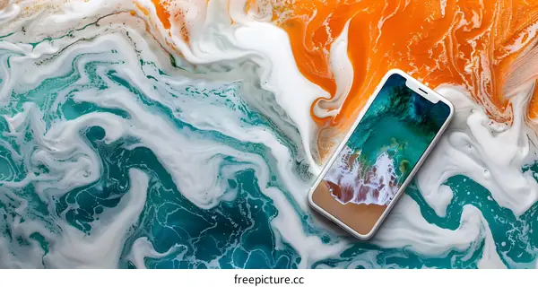 White and Blue Swirls with Phone