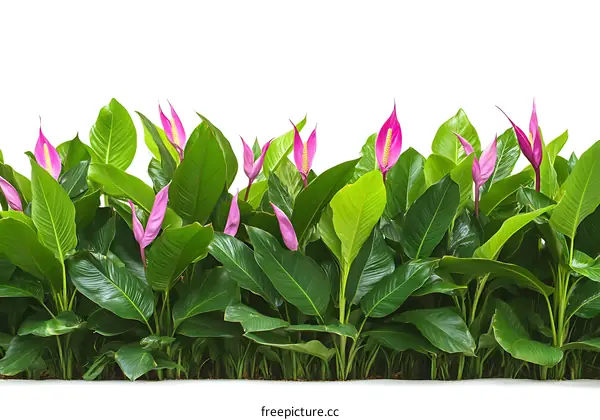 Pink Spathe Anthurium Plants With White Background