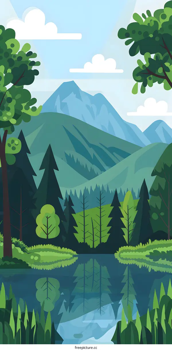 Mountain Lake Forest Illustration Cartoon
