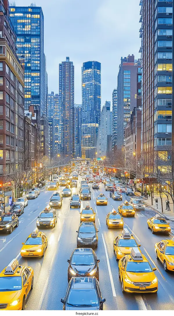 New York City Street Scene with Skyscrapers and Traffic