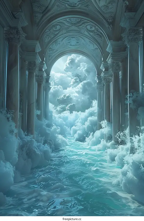 Surreal flooded hallway