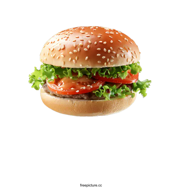 [Transparent Background PNG]A delicious-looking hamburger with sesame seeds on a white background