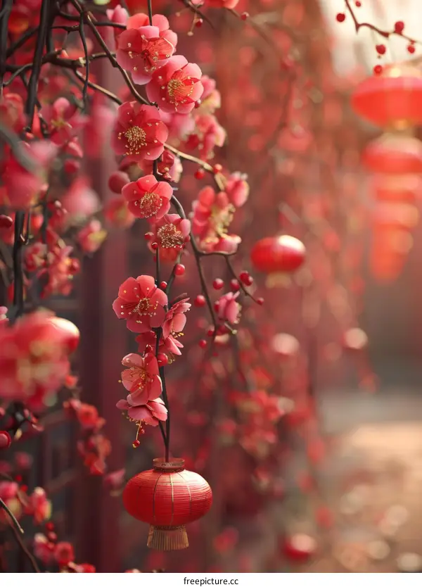Plum Blossoms in Red for Lunar New Year Festivities