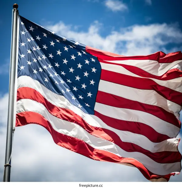 Close up of American flag waving in the wind