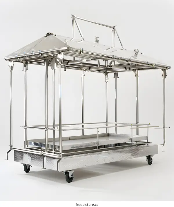 Stainless Steel Frame Construction with Roof and Wheels